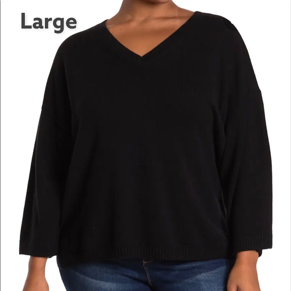 New! Madewell true black double v neck knit pullover sweater, size large - Picture 1 of 6